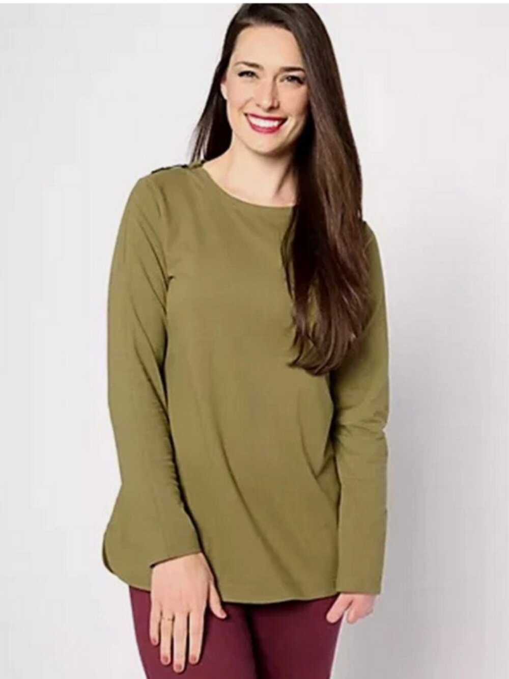 Denim & Co. Adaptive Essentials Perfect Jersey Crew Neck Tunic OLIVE Tag NIB
